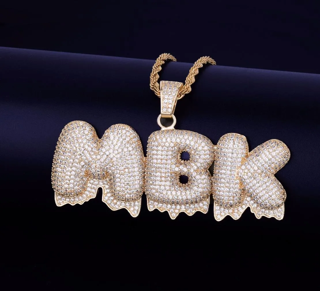 Custom Name White Drip Letters Chain Necklaces Pendant Men039s Zircon Hip Hop Jewelry with 4MM Gold Silver Rope Chain 20inch7878567