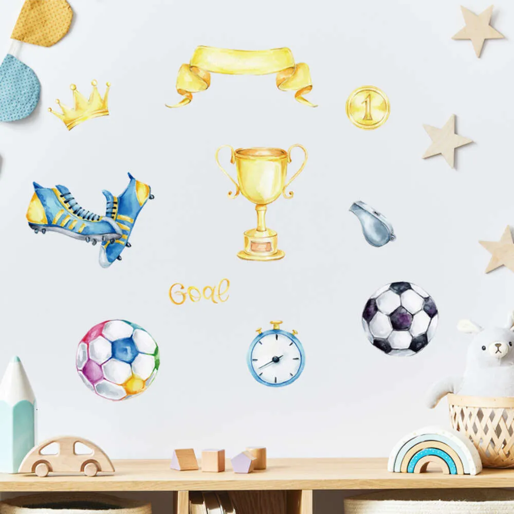 Akvarell fotbollsmatchelement Prize Cup Soccer Wall Stickers för barnrum Baby Nursery Room Wall Decals Play Room Decor PVC