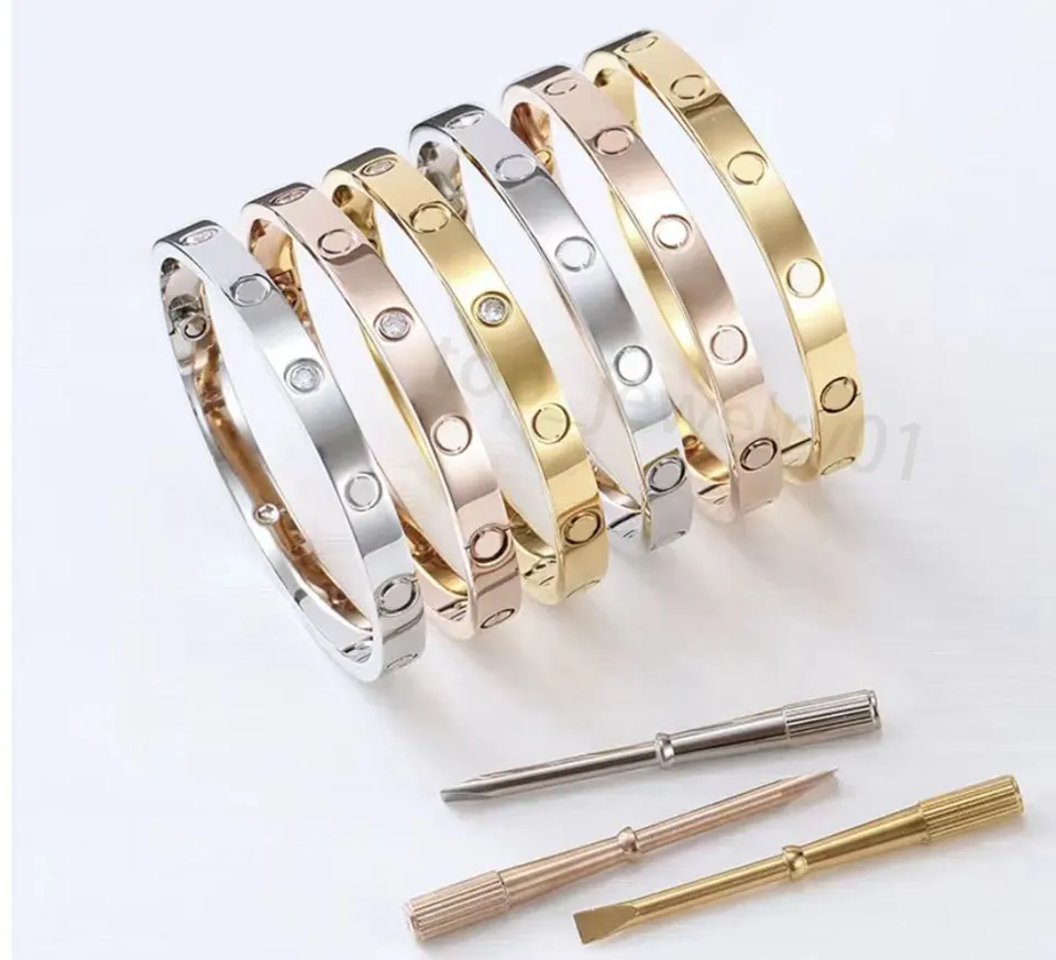Designer armband designer smycken guld armband lyx mode rostfritt stål silver rosarmband 4 diamant kvinnor och herrparti presentarmband