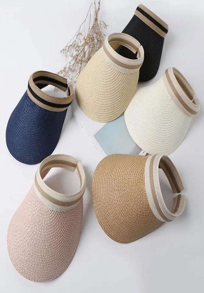 New Women039s Sun Hats Hand Made Straw Visor Caps Lady Summer Cap Casual Shade Hat tom Top Hat Beach5246083