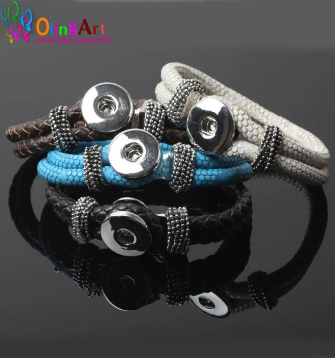 OlingArt 1pcsLot 4 kleuren PU lederen bedelarmbanden voor vrouwen Fit 18mm Partnerbeads Snaps Button Sieraden Europese zoete stijl Link4581311