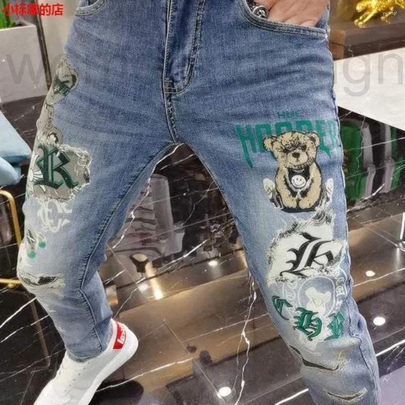 Men's Jeans designer luxury Ha Luxury Clothing European B Streetwear Style Denim Pants With Bear Print Designer Korean Boyfriend GZFE