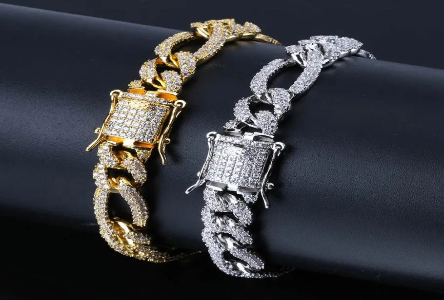 Hiphop European and American Jewelry Backle Mens Miami Cuban Bracetinaid inlaid Zircon Gold Hip Hop Iron Locks Style Bracelet3578752