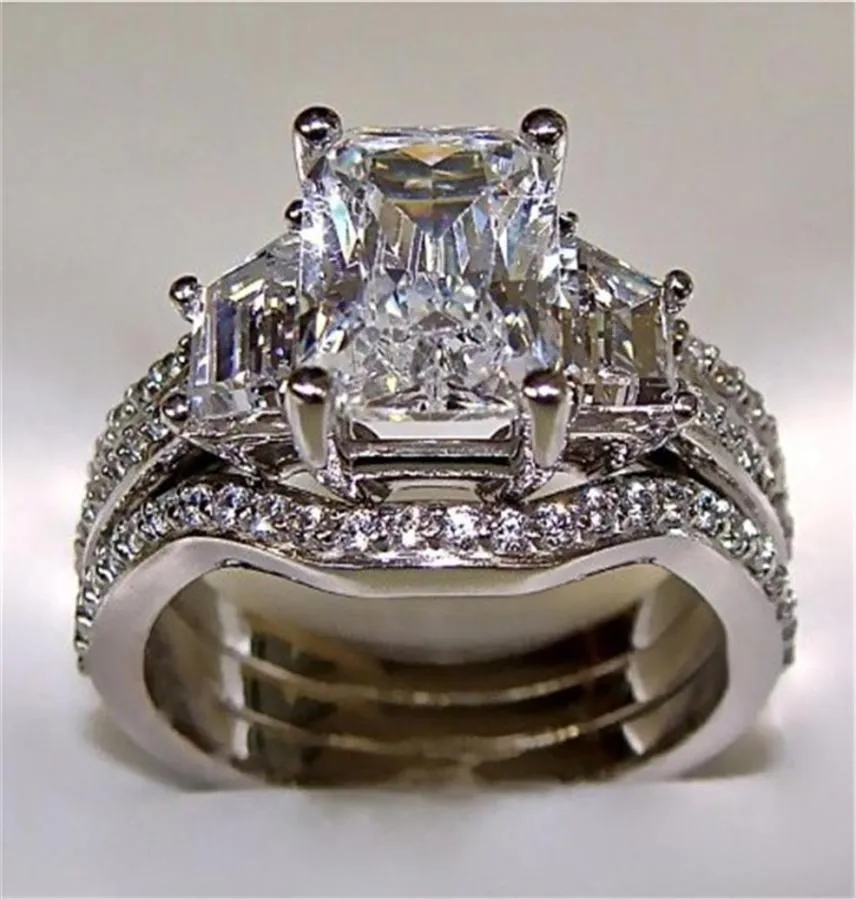 Vintage 10K White Gold 3ct Lab Diamond Ring Sets 925 Sterling