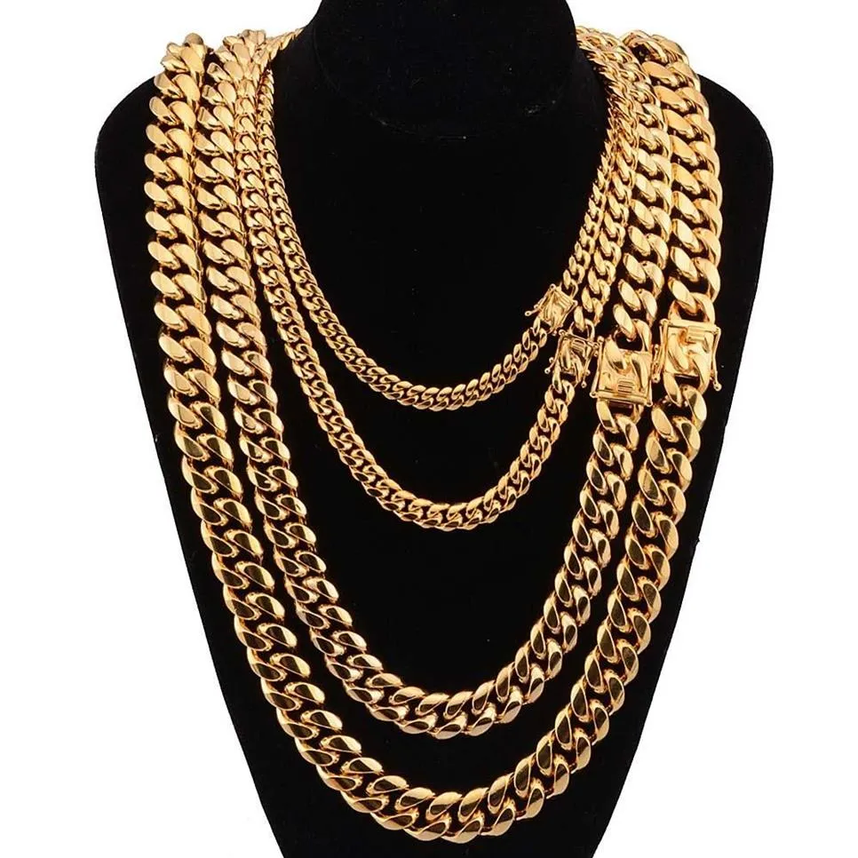 8mm 10mm 12mm 14mm 16mm Stainless Steel Jewelry 18K Gold Plated High Polished Miami Cuban Link Necklace Punk Curb Chain214R