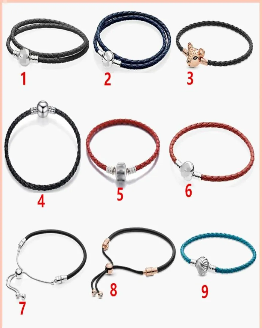 100 925 Bracelet z siatki srebrnej dla kobiet DIY Jewelry Fit P Charms Princess Lion Rose Gold Czerwone Czarno -Blue Skórzanie RO6067376