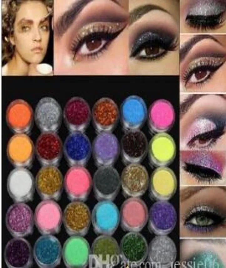 Party Prom Cosmetics pro cień do powiek Makeup kosmetyczny połysk proszkowy proszkowy Pigment Minerał Glitter Spangle Spangle Spangle Ckseshadow 60 Kolory Drop Shippi9299282