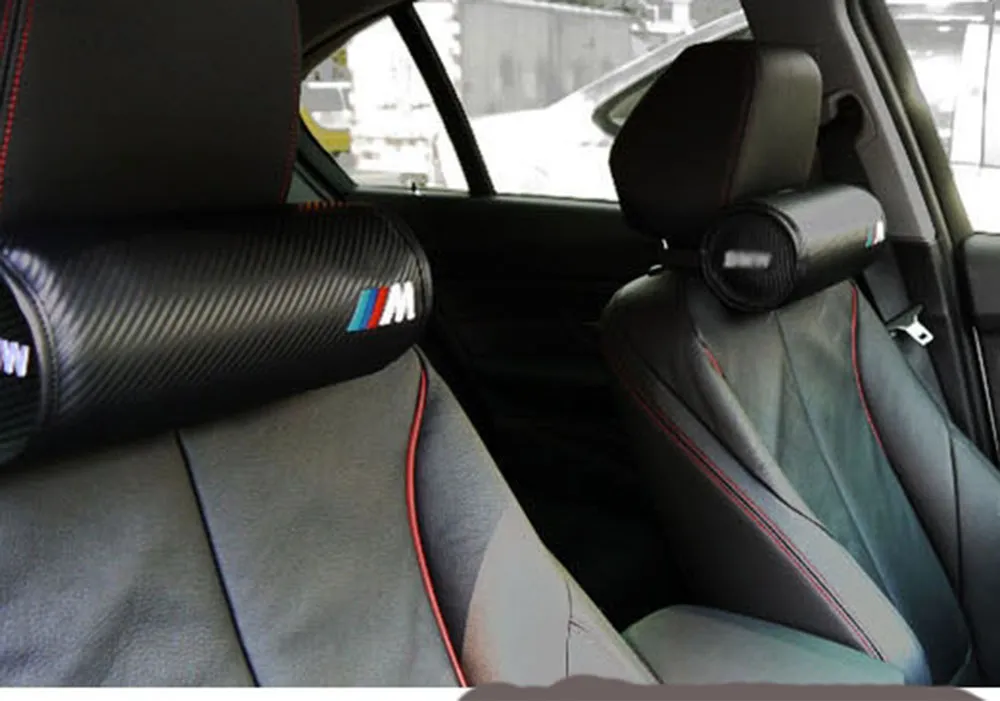 2 pezzi M performance power sport auto camion Nero da corsa in fibra di carbonio circolare seggiolino auto cuscino per il collo cuscino poggiatesta