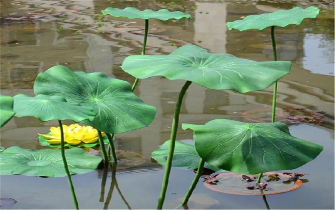 装飾的な花の花輪人工植物ロータスリーフロングステムフローティングプール装飾水族館魚の池の景色偽の家の装飾1405745