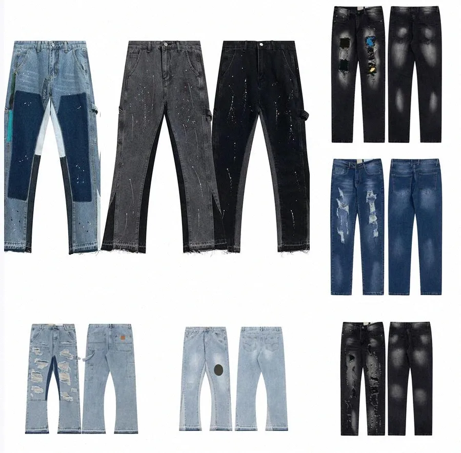 Dept Neue Mode Herren Designer Spleißen Jeans Zerrissene Denim Hosen Luxus Hip Hop Distressed Männer Frauen Hosen Übergroßen X3RE #