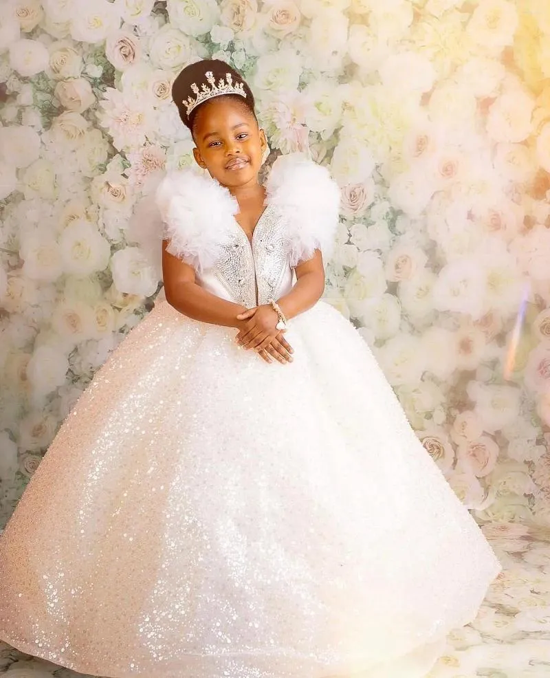 White Lace Flower Girl Dress Pageant First Communion Princess Little G –  TulleLux Bridal Crowns & Accessories