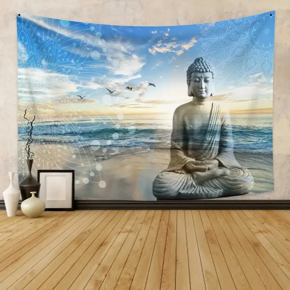 Tapestries Indian Buddha Statue Meditation Tapestry Religious Belief Buddha Zen Tapestry Wall Hanging for Bedroom Dorm Living Room Decor