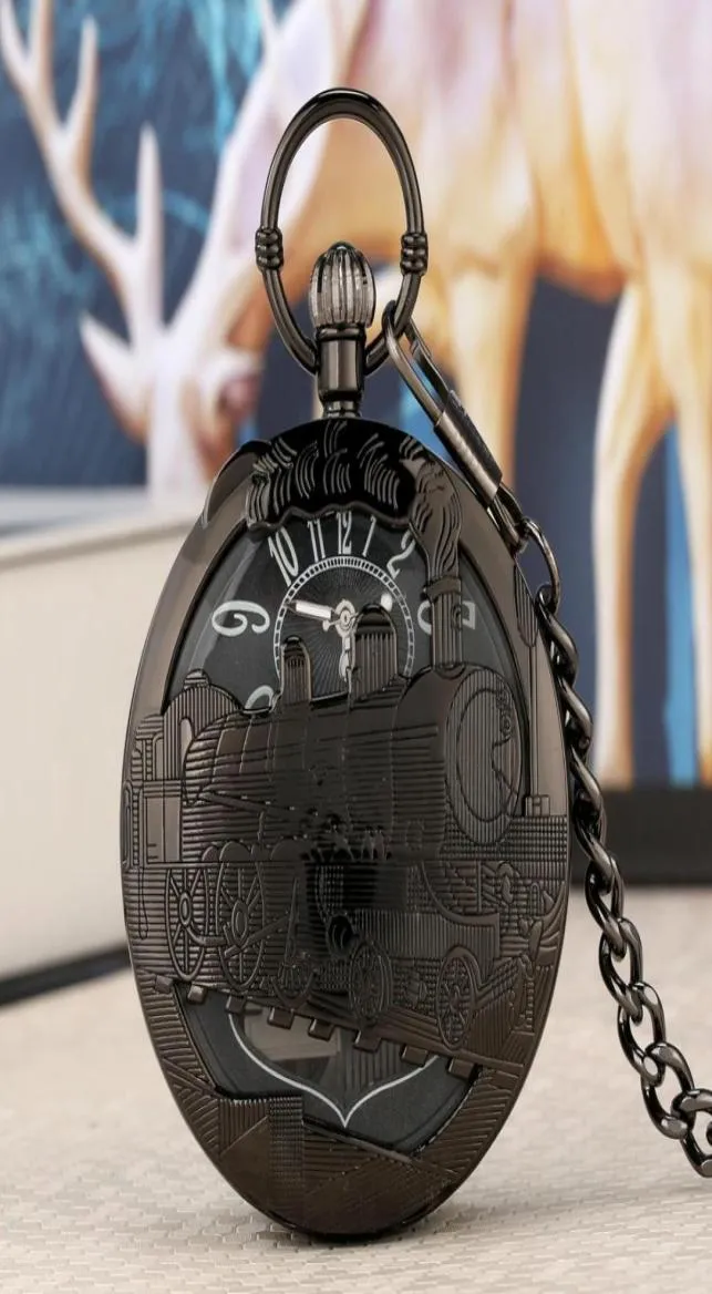 Reloj De Bolsillo Musical Castle In The Sky Tren Steampunk Negro