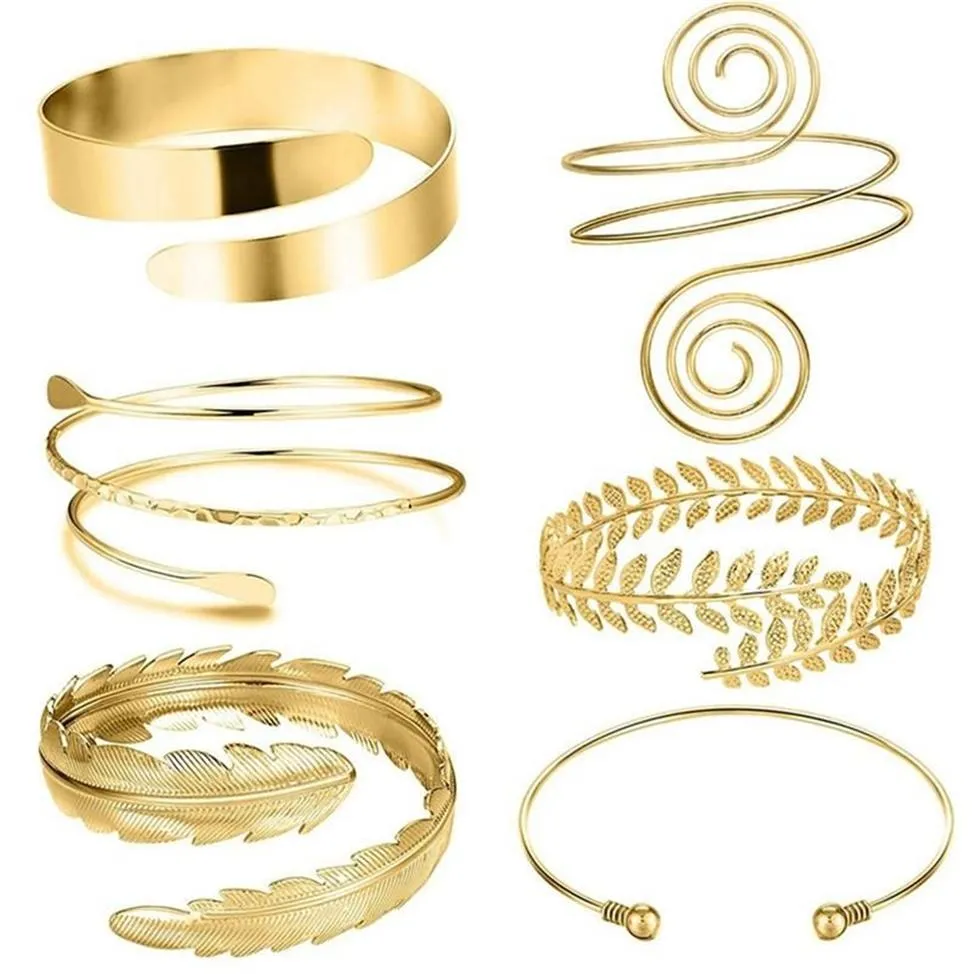 Armreif 6-teiliges Set Armarmband für Frauen Mädchen Goldfarbe Mental Open Upper Einfache verstellbare Armbinde Armband Set286j