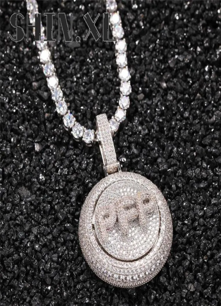 Collier avec pendentif rotatif avec lettre initiale personnalisée, glacé, entièrement en zircone cubique, pendentif Spinner personnalisé, charme Hip Hop, Jewe4062435