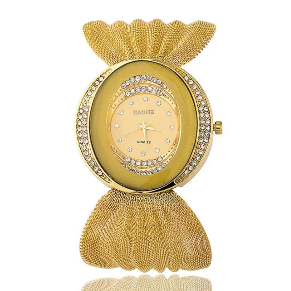 BAOHE Marca más nueva llegada Reloj de pulsera de lujo para mujer Dial elíptico Reloj de pulsera de malla ancha Relojes de moda para mujer Relojes de pulsera 3272