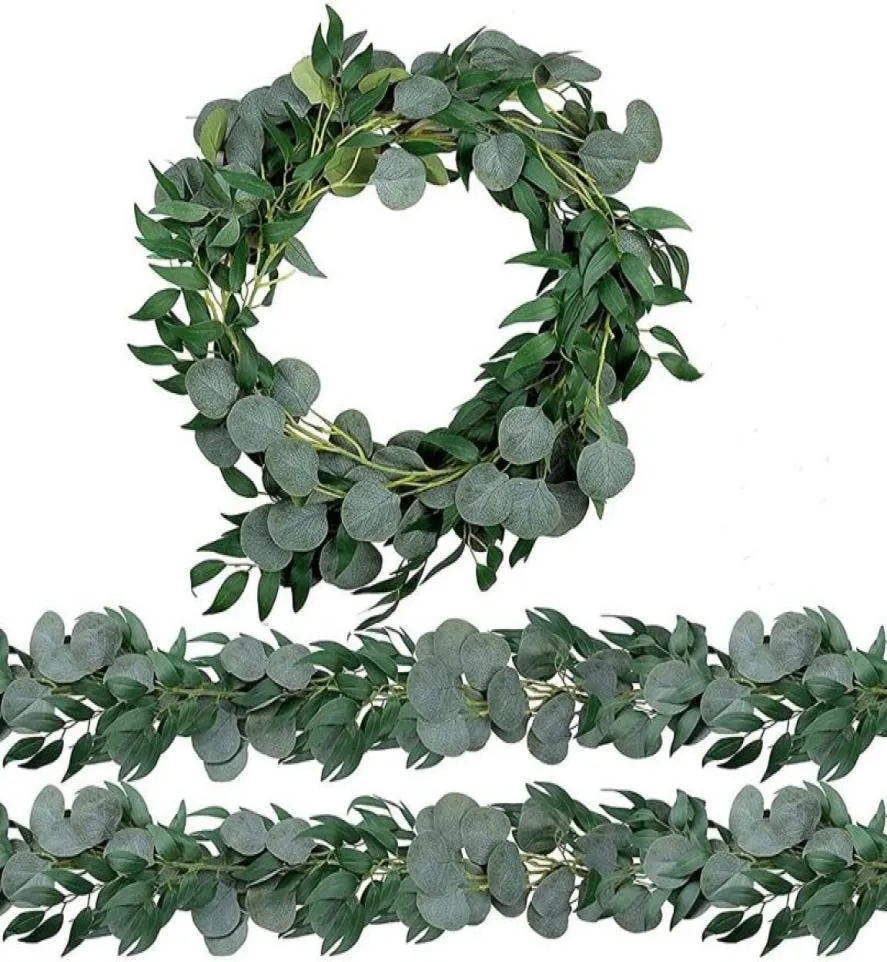 Fiori decorativi ghirlande Huadodo 3pack 65 piedi eucalipto artificiale foglie di eucalipto ghirlanda con verde vite f9529466