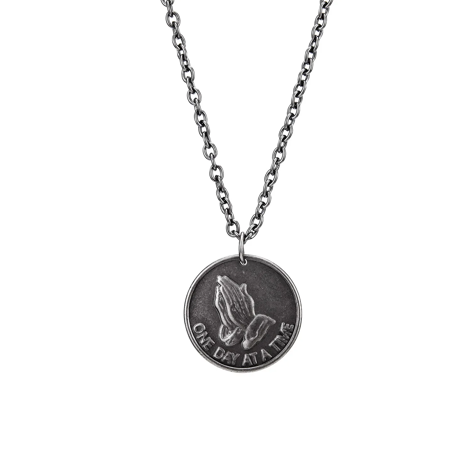 Collier avec pendentif main de prière Hip Hop pour hommes, chaîne en acier inoxydable, pierre de rue, accessoires de charme de fête à la mode