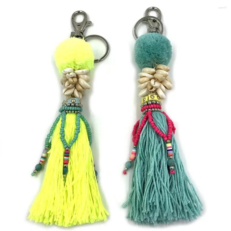 Keychains 2023 Shine Pompoms Tassel Pendant Keychain Boho Key Rings Bohemian Big Chains Cute Vintage Jewelry Findings Bag Pendants