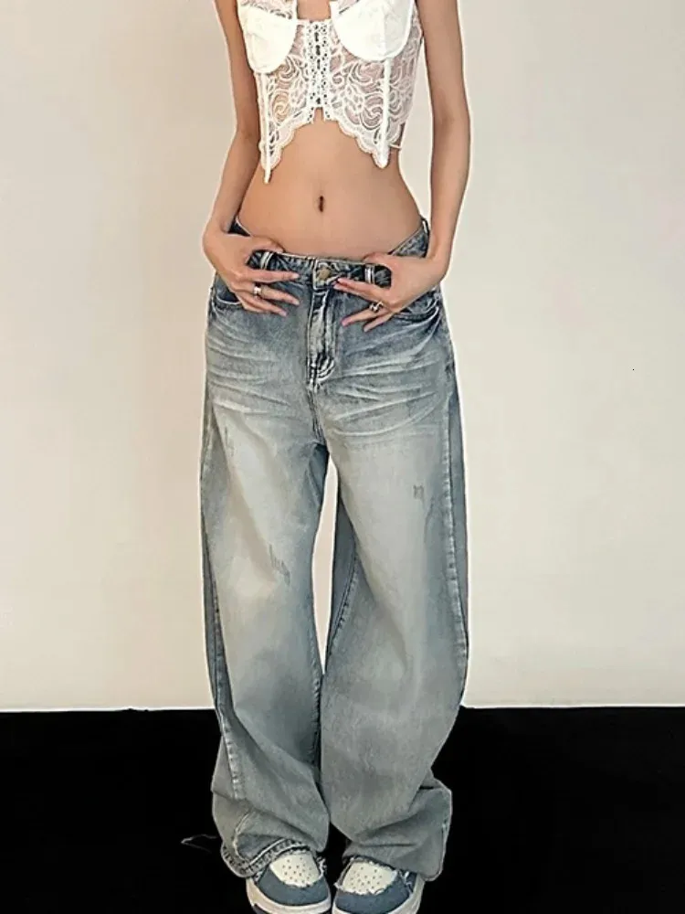 Kvinnor Jeans Y2K Retro nödställda baggy 90 -talsgatekläder överdimensionerade Sydkorea Grunge Hippie BF Trousers 231213