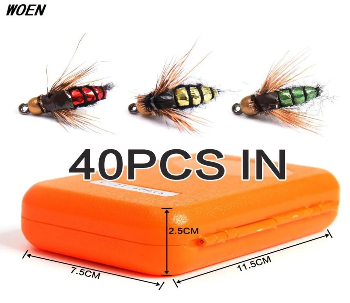 WOEN High simulation Flies Lure Fly hooks Bionic fly fishing hook Anchor 40 pcs box Baits Lures4934813