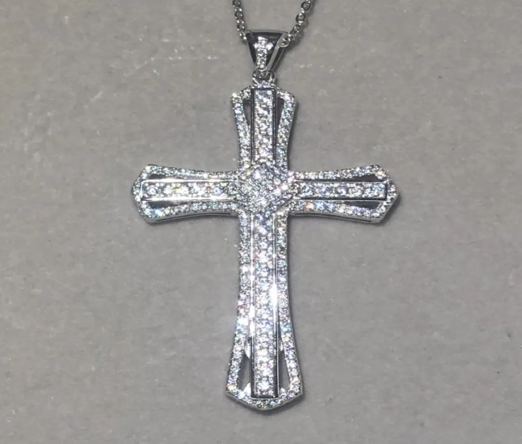 Moda grande 925 prata esterlina requintado bíblia jesus pingente colar para mulheres crucifixo charme pave simulado diamante jóias3233709