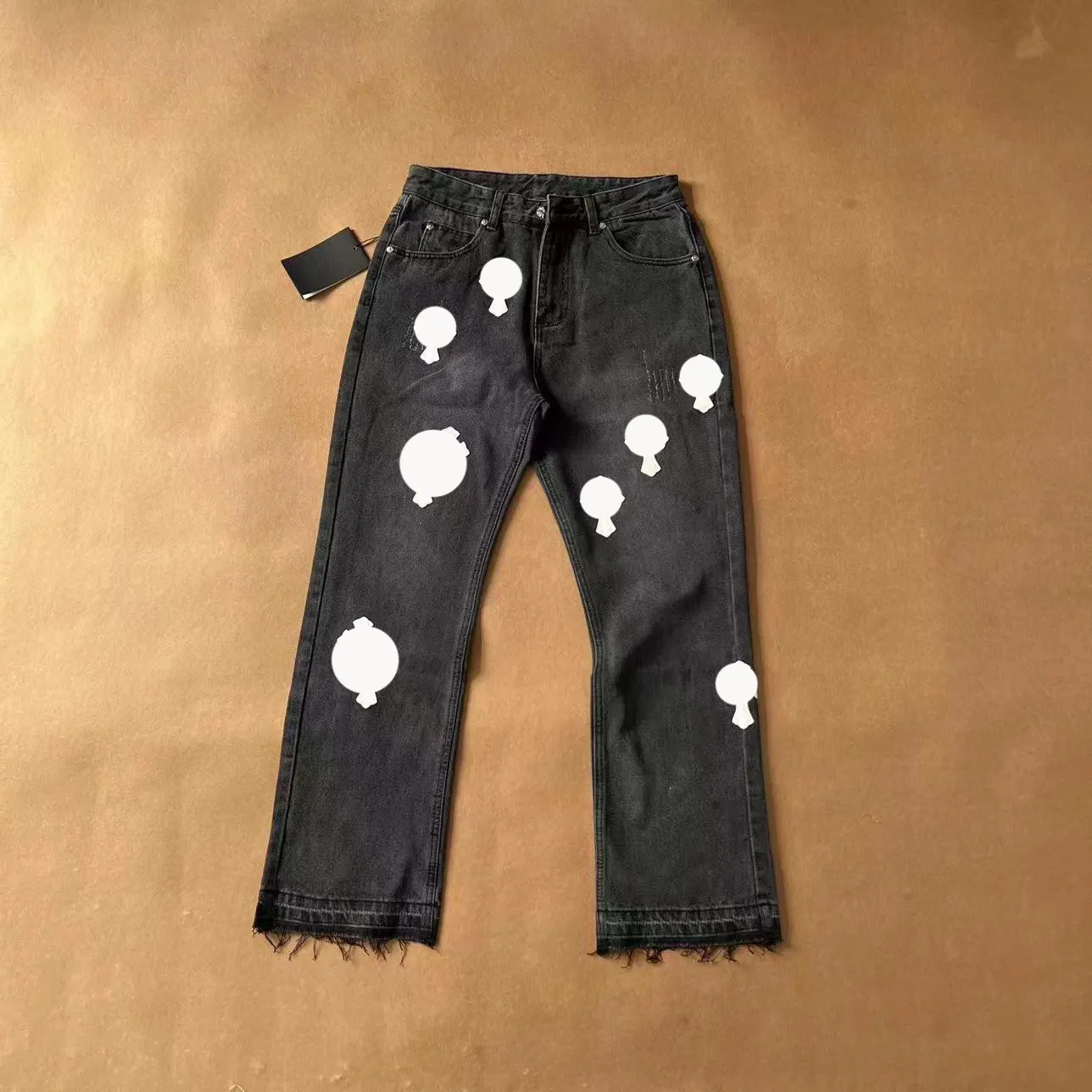 メンズハートジーンズのデザイナーは古い洗浄されたクロムハートジーンズクロムストレートズボンハートレタープリント女性男性カジュアルロングスタイル740