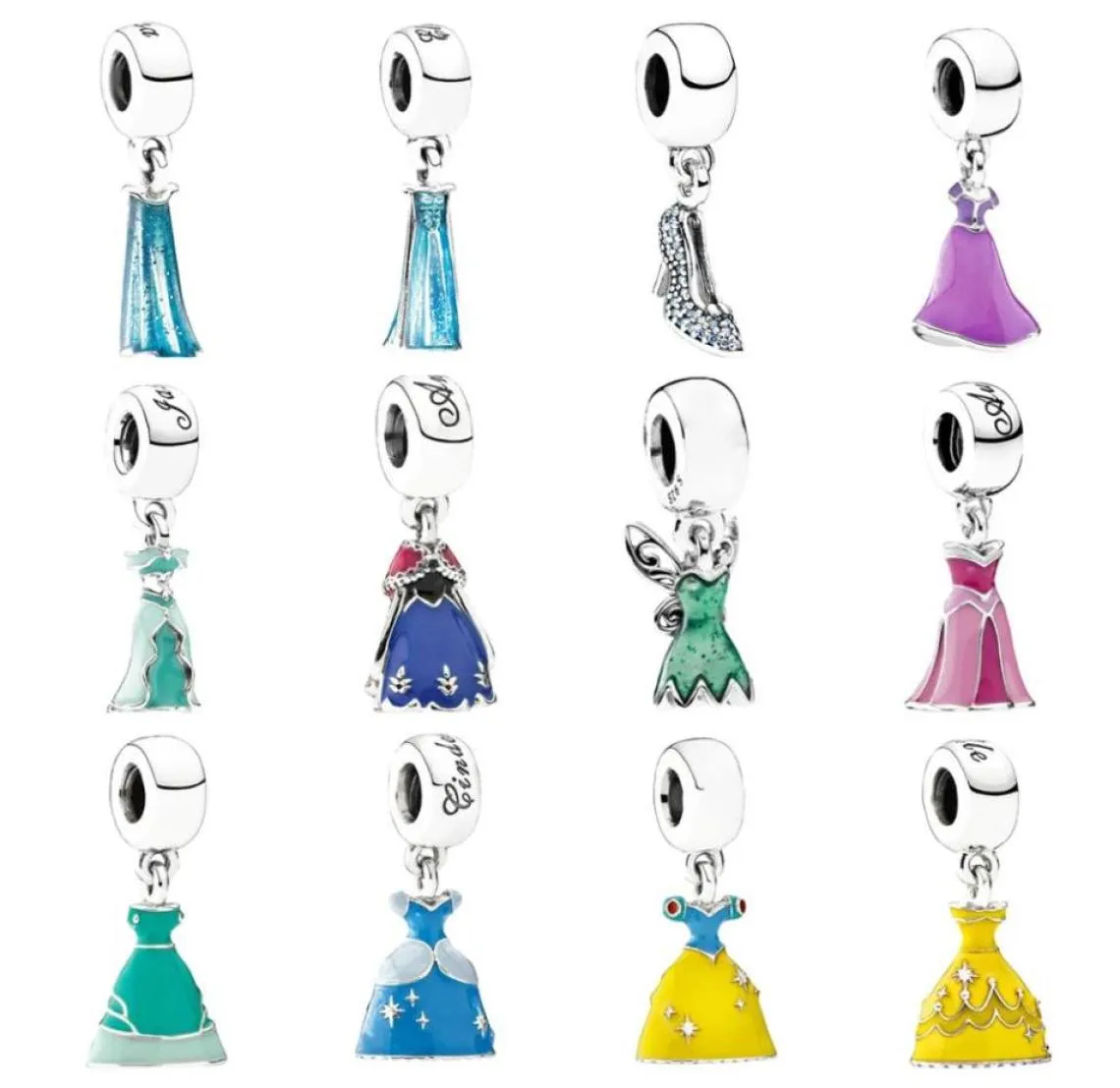 925 Silver Fit P Charm 925 Bracelet Fairy Tale Princess Skirt charms set Pendant DIY Fine Beads Jewelry8189649