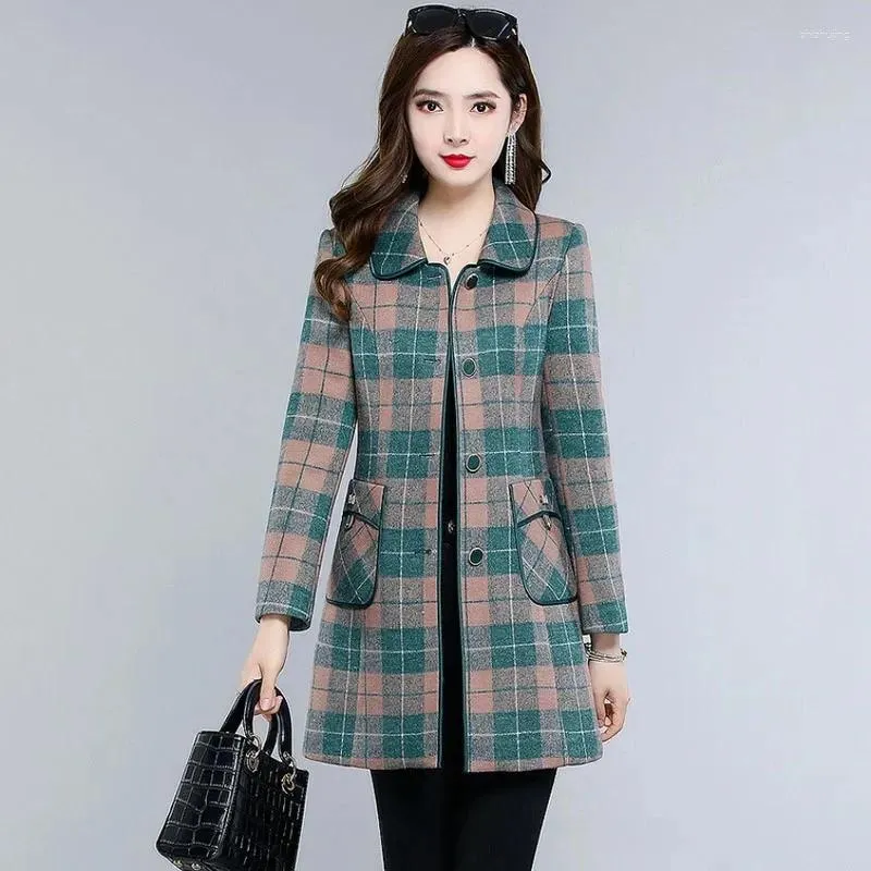 Women's Trench Coats 2023 Autumn Fashion Single-Breasted Middle-Aged Mother Plaid Loose Coat Women Casual Slim Windbreaker Female Overcoat