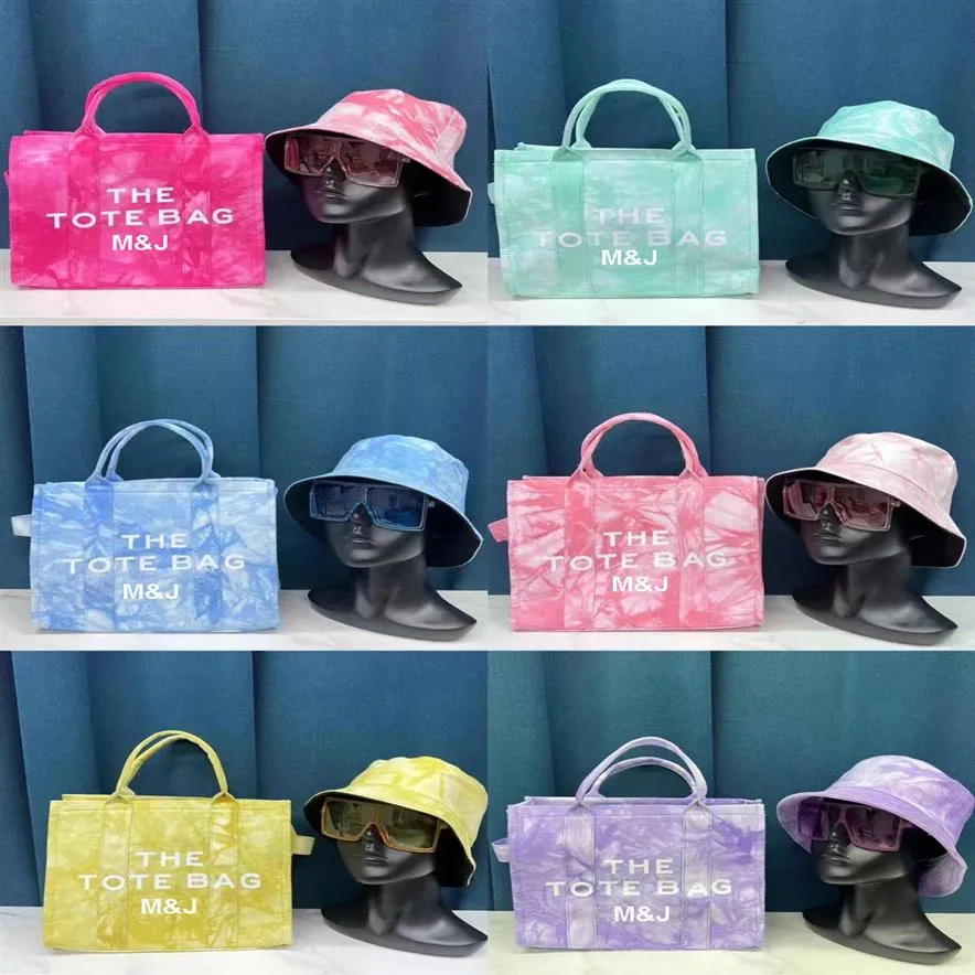 tie dye canvas tote bags and hat set large capacity shopping bag designers handbags womens tote bags2359