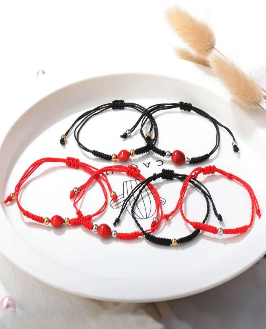 Chaîne à maillons Simple Lovers Lucky Wish Bracelet en corde de haricot rouge pour les femmes à la main Bracelets à cordes noires Couples Bijoux de fête Cadeau F5777532