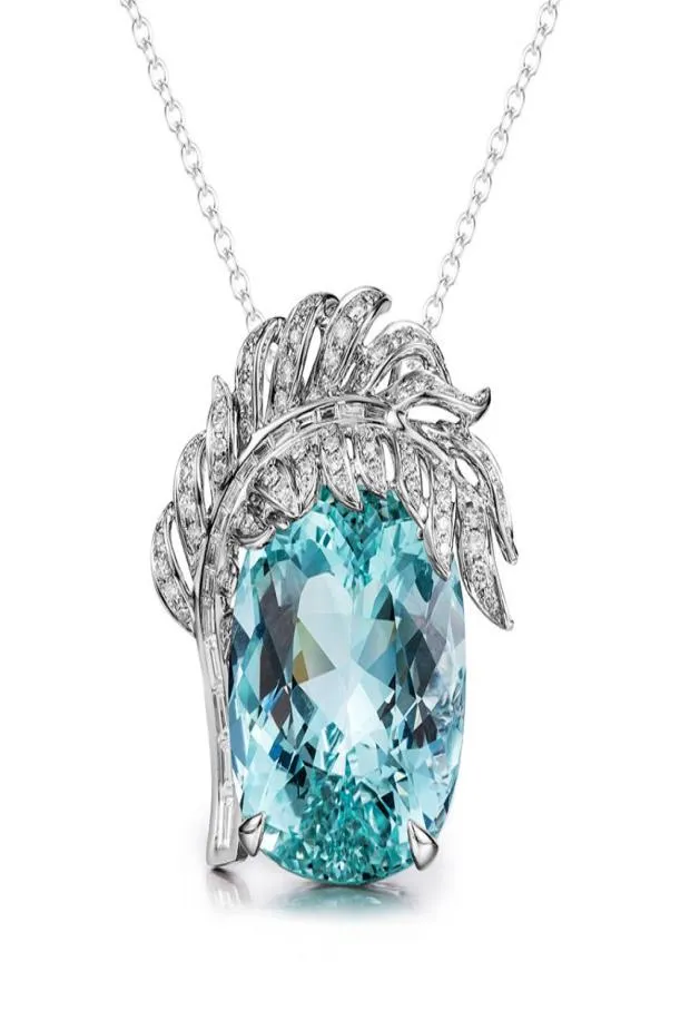Micro Inlay Feather Dove Egg Aquamarine Pendant Luxurious Domineering Colorful Jewelry Diamond Sky Blue Topaz Necklace8641048