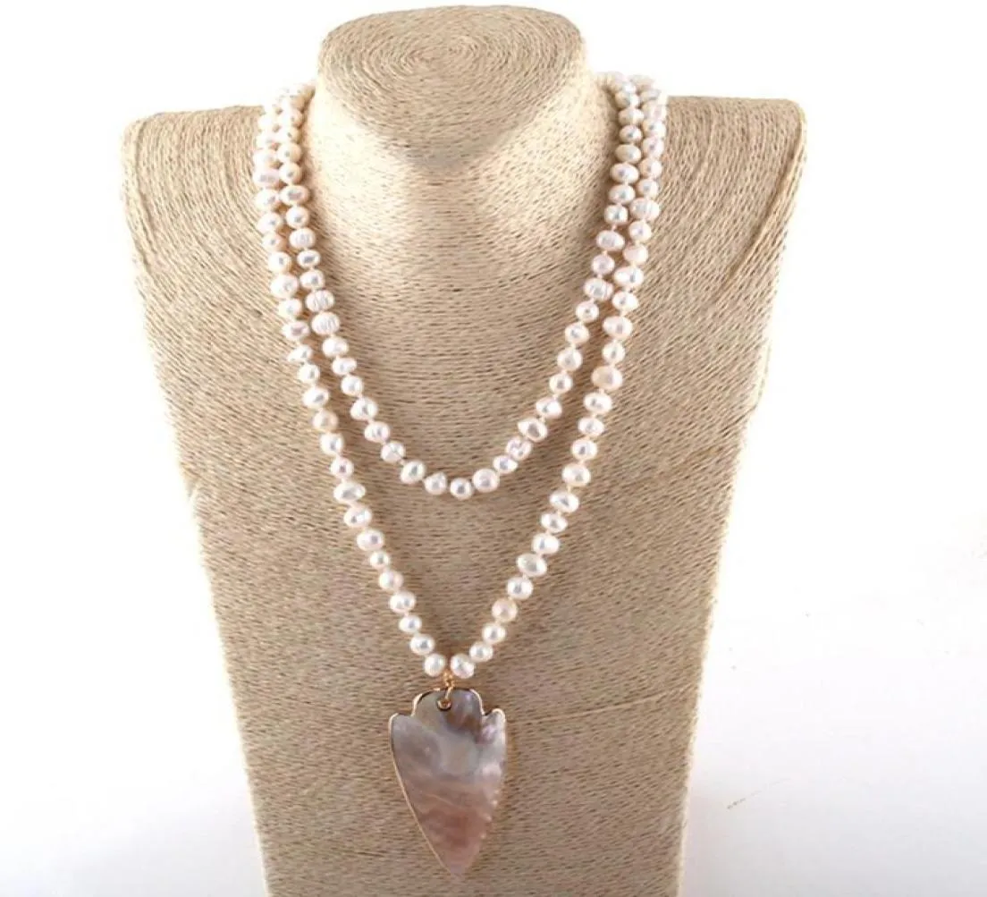 Pendentif colliers mode femmes perle bijoux 89mm noué coquille d'eau douce colliersPendant6929960