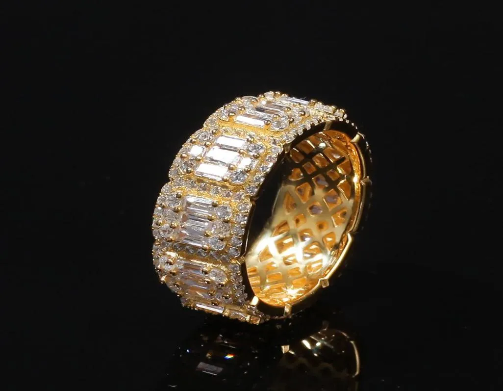 Mens Hip Hop Bling Cubic Zircon Rings Diamond Iced Out 18K Gold Plated Ring New Fashion Silver Jewelry8012349