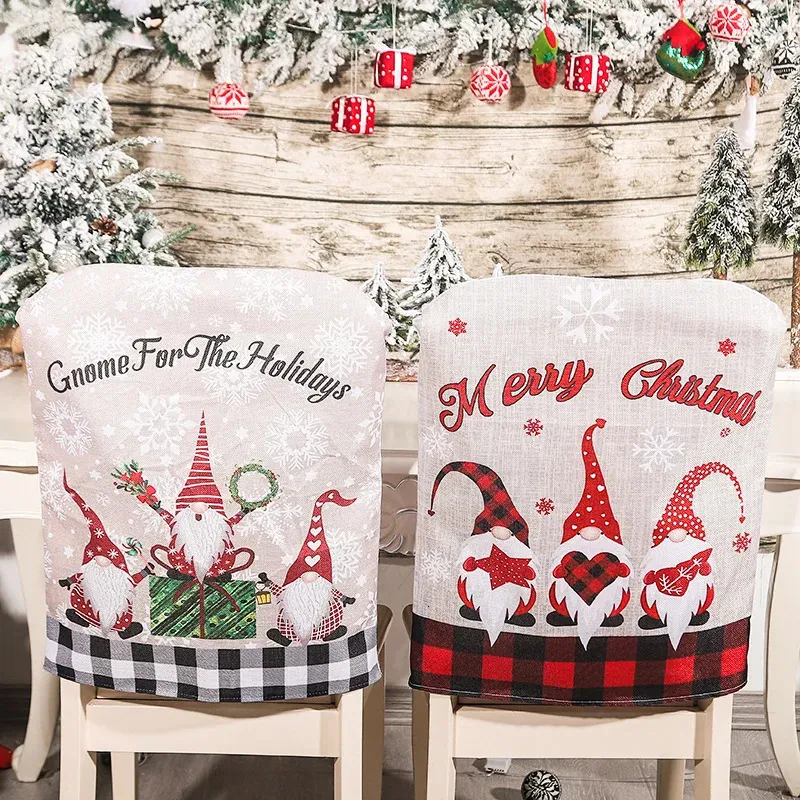 Chair Covers 4 6pcs Christmas Dining Room Linen Cartoon Cute Faceless Old Man Decorations for Home Party Banquet Festive el 231212