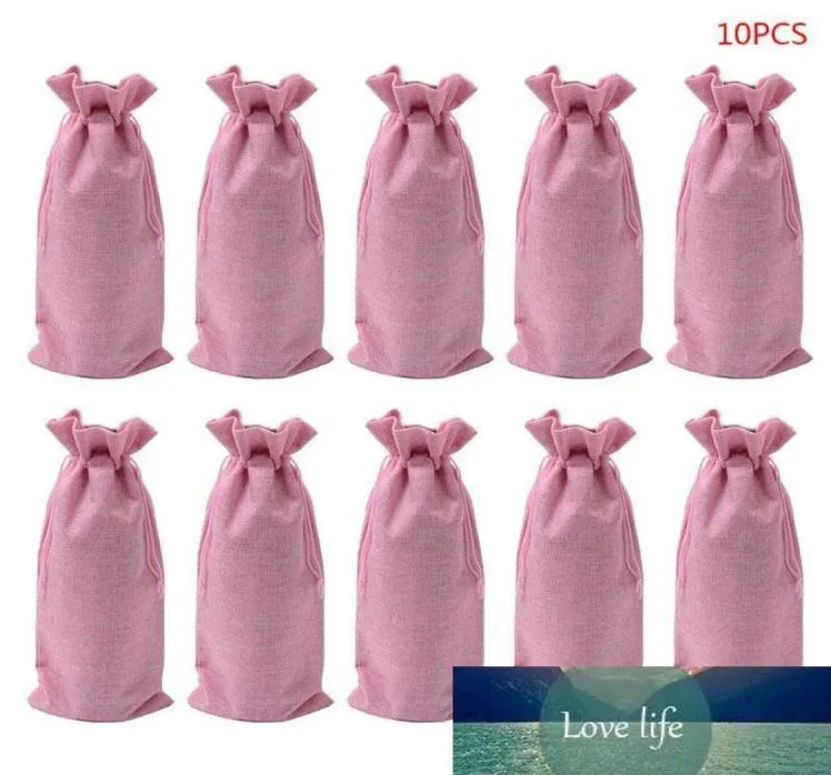 10pcs Rustic Linen Drawstring Champagne Red Wine Bottle Bag Gift Packaging Wrap3127034