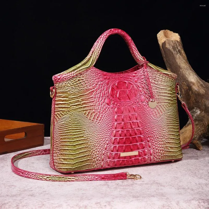 Sacos de noite mulheres crocodilo padrão ombro bolsa de couro de vaca com tecido alça larga tote para saco de designer