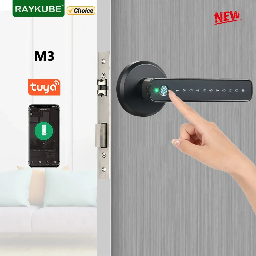 Fechaduras de porta RAYKUBE M3 Tuya BLE Digital Fingerprint Lock Eletrônico com chaves de 6070mm SmartlifeTuya APP Desbloqueio remoto 231212