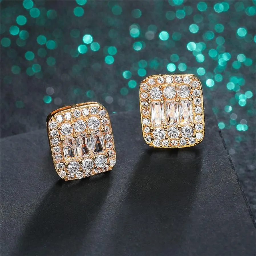 Pendientes dorados y plateados con circonita cúbica de primera calidad con diamantes de imitación para hombres y mujeres, joyería de Hip Hop 287e