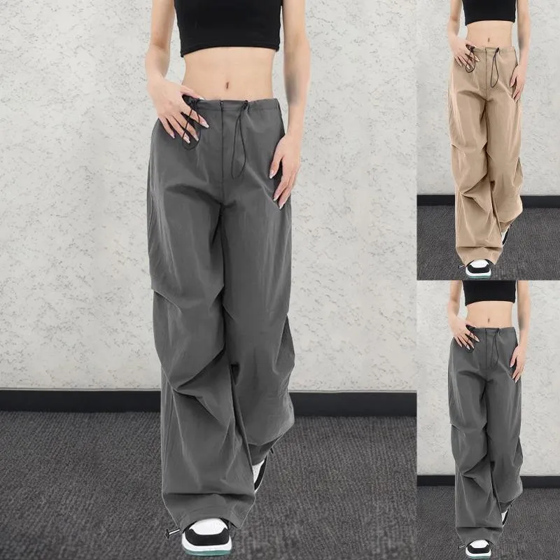 Womens Pants Retro Low Waist Pocket Hip Hop Cargo Loose Leggings