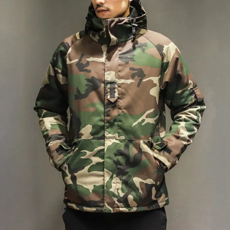 Veste d'hiver Parkas pour hommes, manteau militaire pour hommes, vêtements épais, Camouflage en Nylon, à capuche, grande taille, fermeture éclair imprimée, 231213