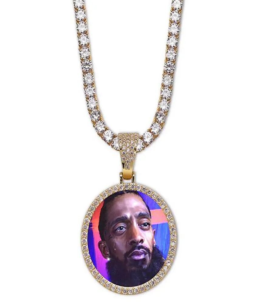 Collier pendentif médaillons ronds Po sur mesure 14K avec chaîne de corde de 3mm 24 pouces, couleur argent or Zircon pour hommes, bijoux hip hop 6932117