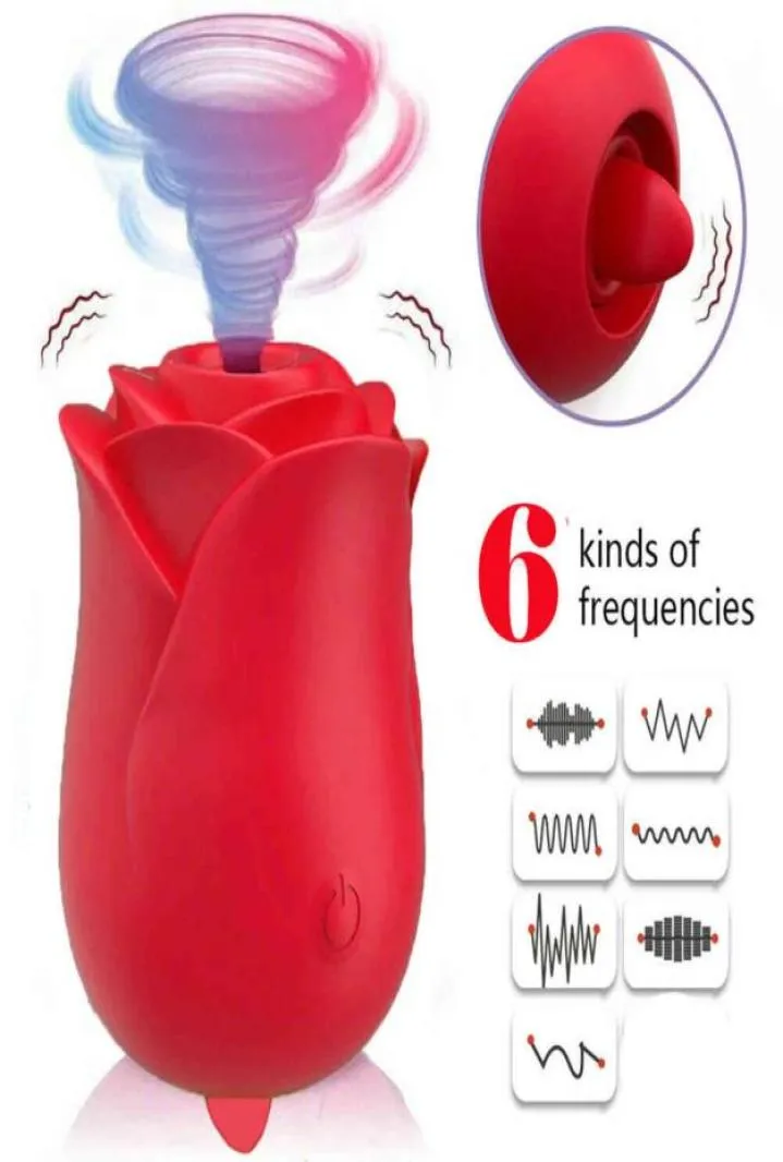 セックスプロダクトバイブレーター負荷可能シリコンローズクリトリス吸引力女性用バイブレーター吸盤舌リッククリトリティモット3923282