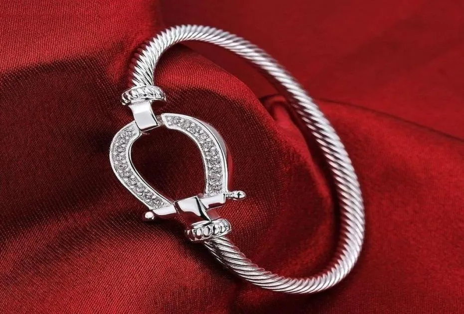 Bracciale rigido placcato argento riempito ferro di cavallo braccialetto goccia d'acqua gioielli di moda strass donne amano San Valentino regalo del giorno 039Bangle7391682