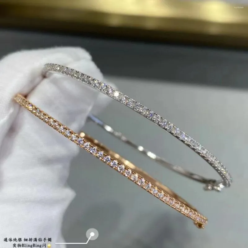 Link pulseiras luxo s925 prata esterlina diamante pulseira fina banda cheia de zircões única linha feminina pulseira jóias