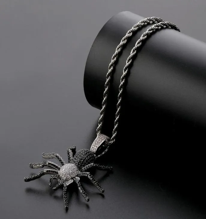 Iced Out Bling CZ Spider Pendants Halsband för män Hip Hop smycken Charmkedjor Guld Silver Color Drop3093433