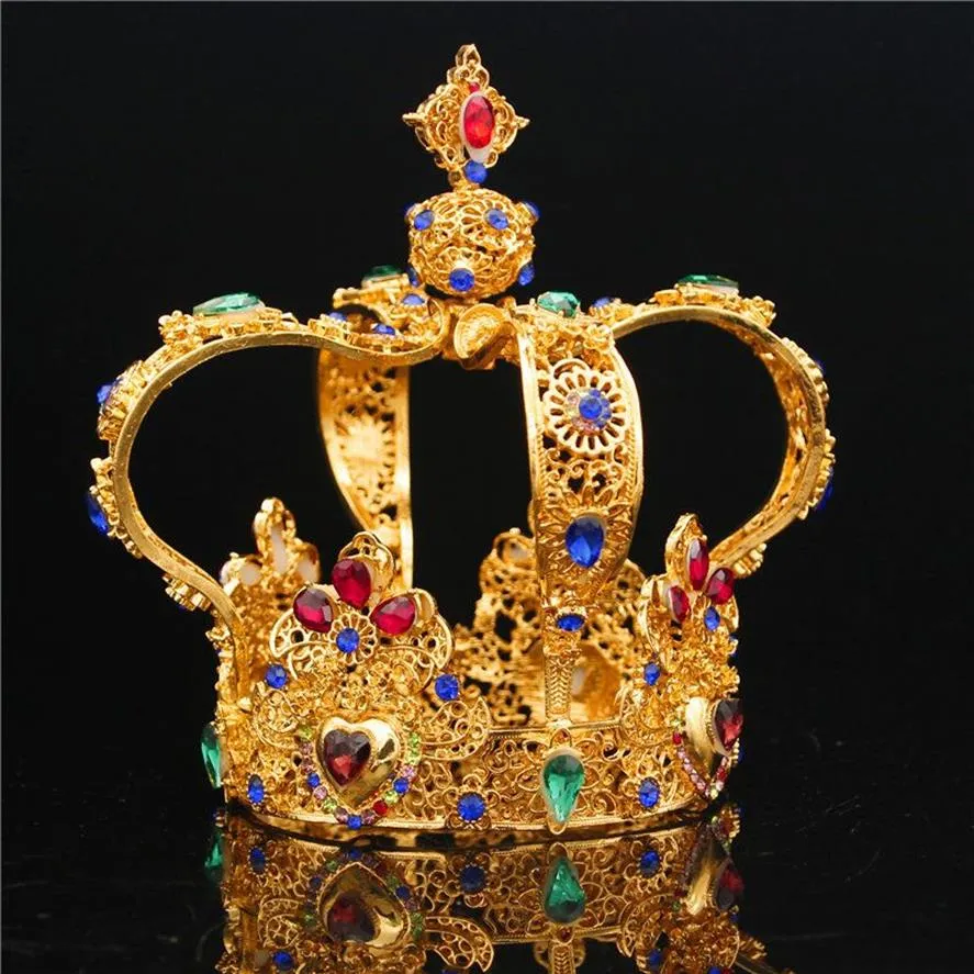 Barocco Royal King Crown maschile Diadema nuziale ornamenti per capelli da sposa per le donne Regina diademi e corone gioielli testa Y200727259M