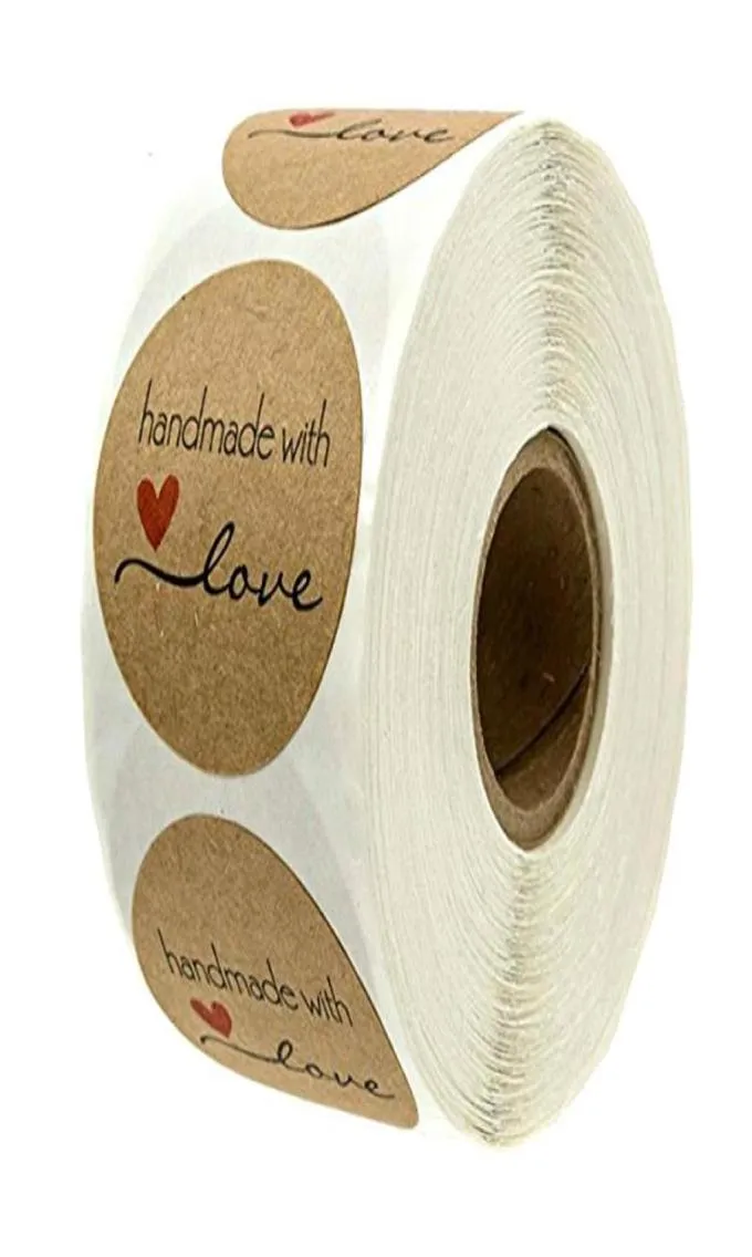 Present Wrap 500st Quothandmade med Lovequot Kraft Paper Sticker Round Seal Label Baking Wedding Decoration Party6674942