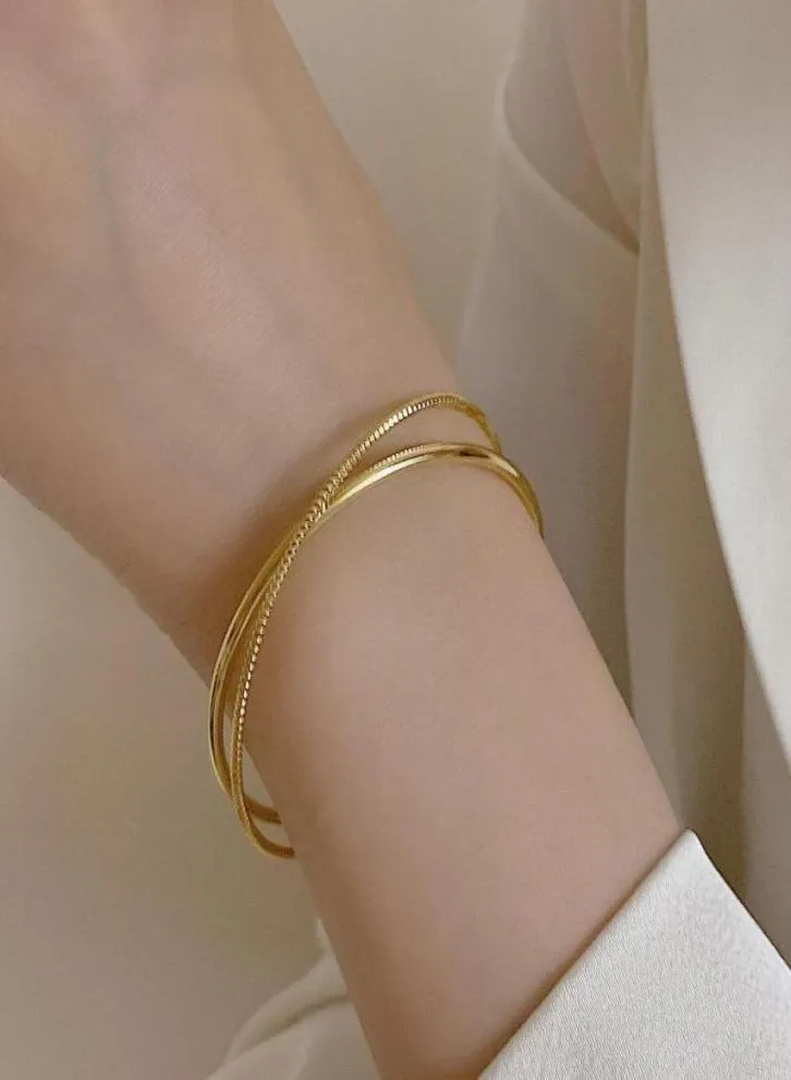 Bangle 14k Gold-Plated Personality Simple Open Armband Niche Design Geometric Double Bangles for Women Jewelry9190840