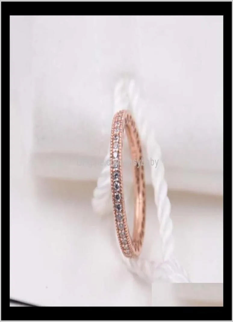Pierścienie zespołowe Rose Gold Splated 925 Sterling Sier Hearts of European P Style Biżuteria Pierścień Pierścień PS0844 VF7XO3658175